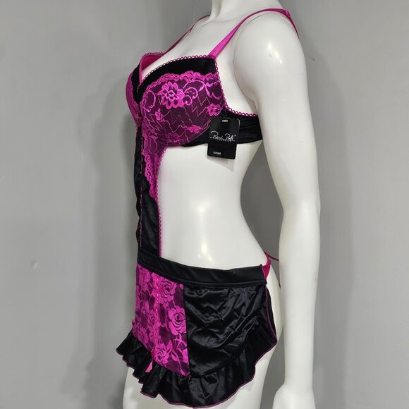 Rene Rofe French Maid Apron Lingerie Floral Lace and Sheer - Picture 4 of 8